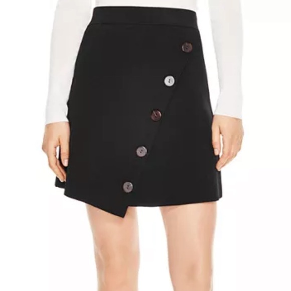 Sandro Black A Line Knee Length Asymmetric Button Skirt, Size 1, Like New - Picture 1 of 2